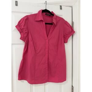 The Limited - Women's Essential Short Sleeve Button Down Shirt - Pink - Size XL